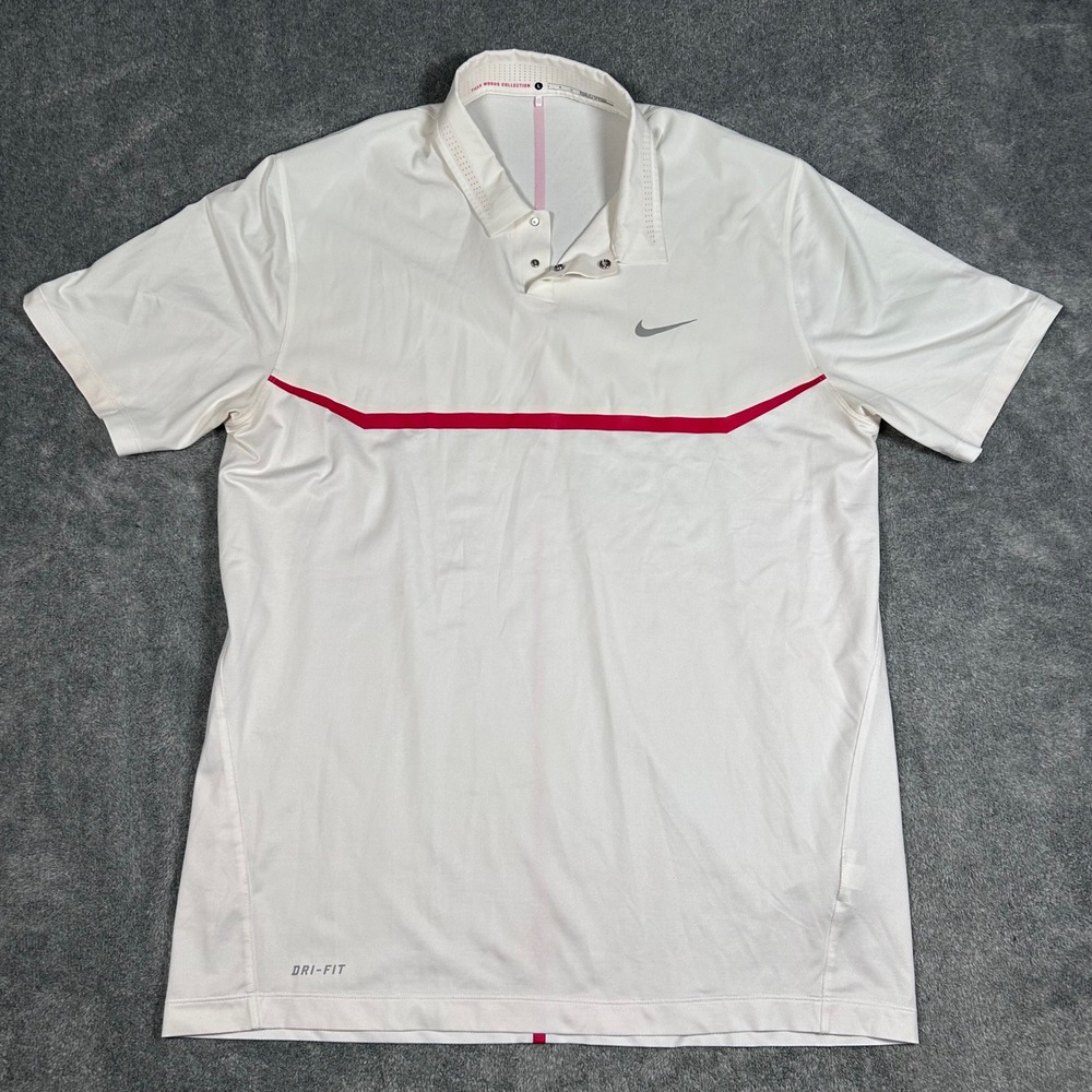 Nike Tiger Woods Collection Golf Polo Shirt White Red Stripe 639819-100 Mens L